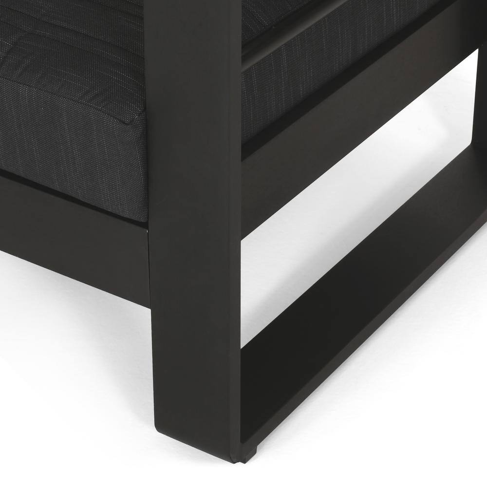 Modern Black and Natural Wood Three-Seater Outdoor Sofa
