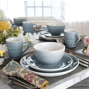 Fez 16-Piece Grey Reactive Crackle-Glaze Stoneware Dinnerware Set (Service for 4)