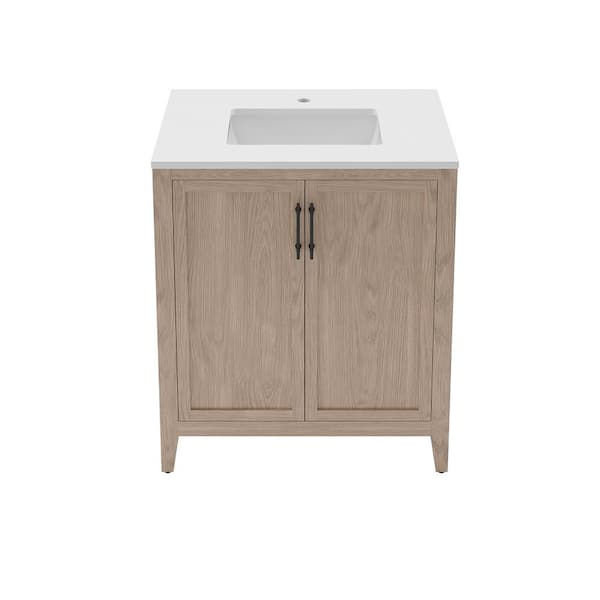 Silas 30 in. Single Sink Freestanding Bath Vanity with White Quartz Top and Ceramic Sink in Vanilla Oak