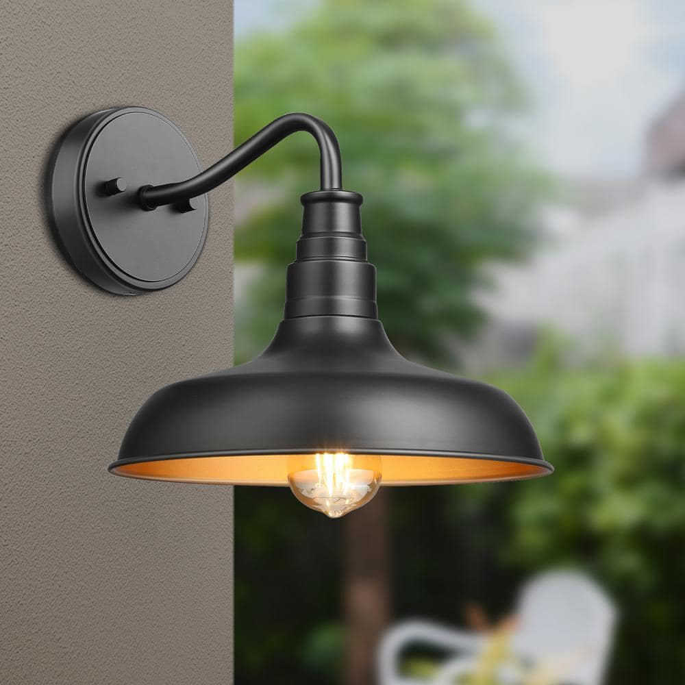 Matte Black and Gold Gooseneck Barn Wall Sconce Set