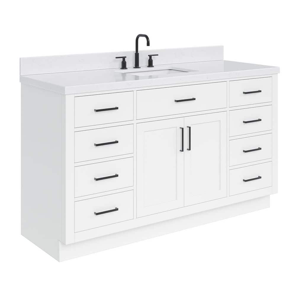 Hepburn 60" White Hardwood Single Basin Vanity Set