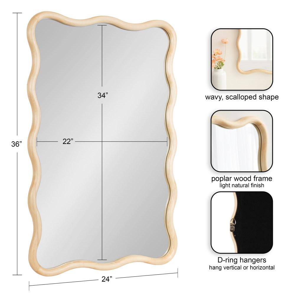 Natural Wood Scalloped Rectangular Vanity Wall Mirror 24x36