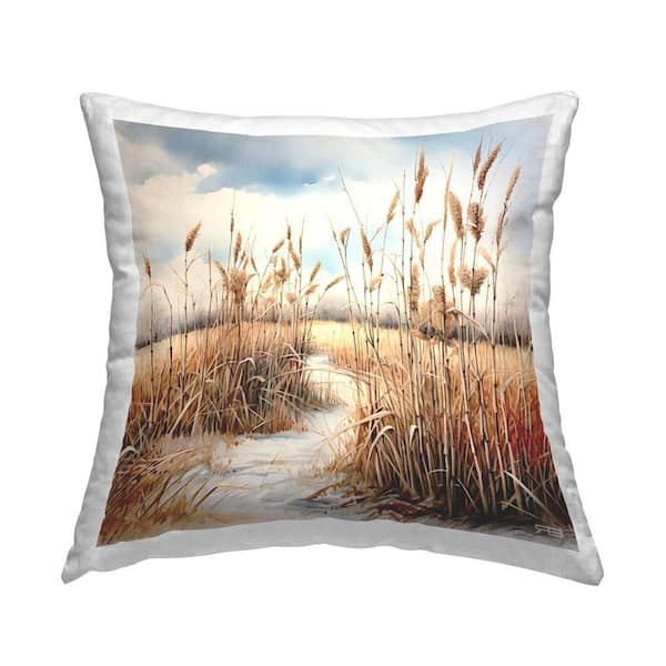 Stupell Industries Country Stream with Reeds Blue Print Polyester 18 in. x 18 in. Throw Pillow
