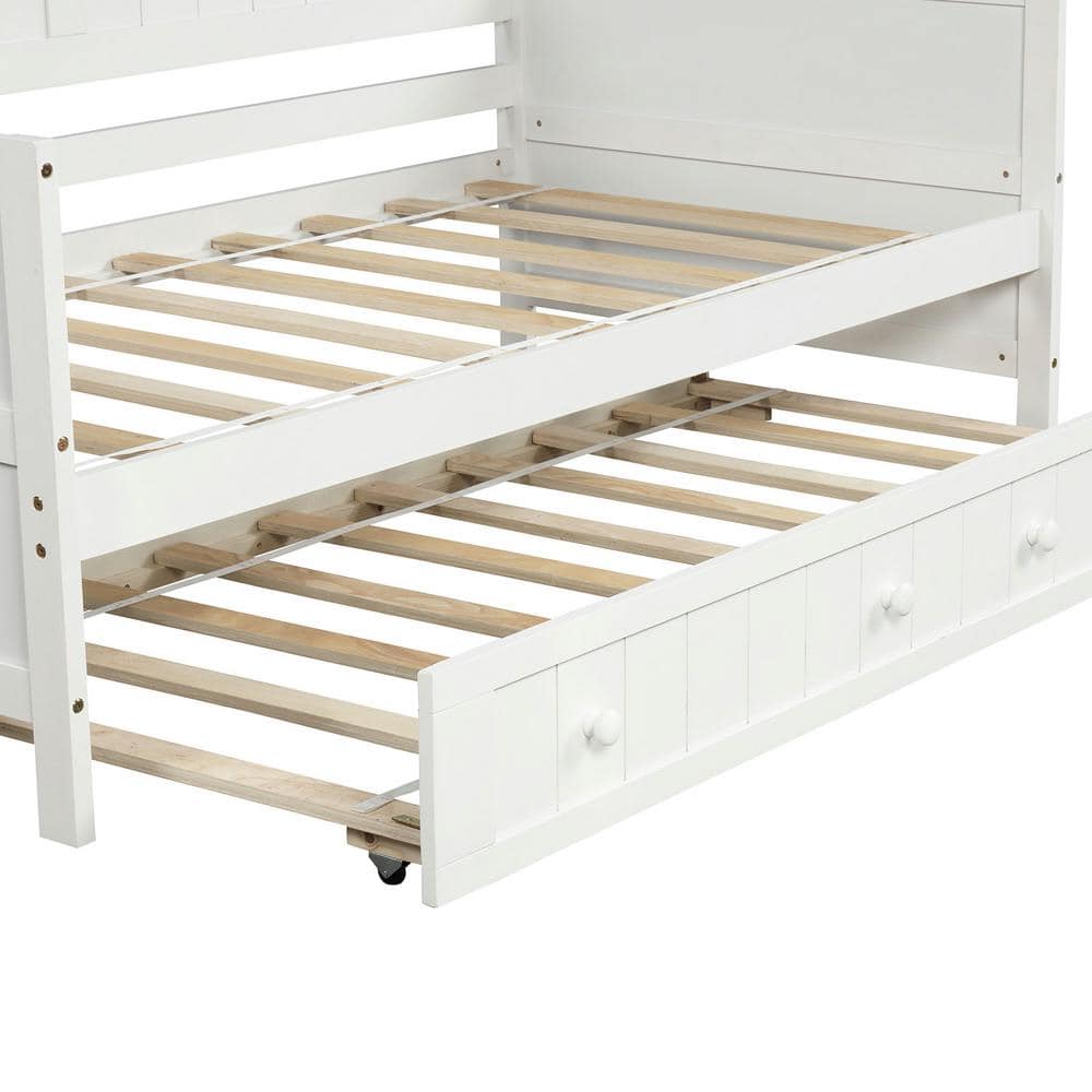 White Twin Wood Daybed with Trundle and Storage
