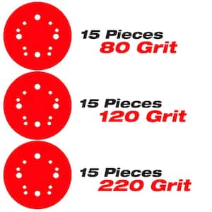 5 in. 80-Grit, 120-Grit, and 220-Grit Universal Hole Random Orbital Sanding Disc with Hook and Lock Backing (45-Pack)