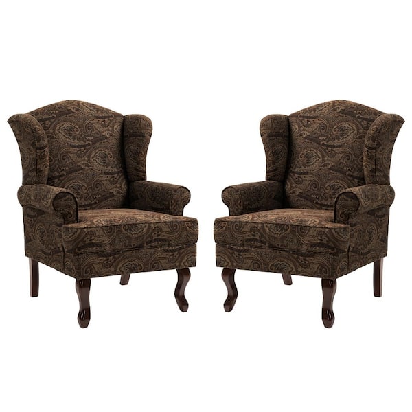 Uixe Cranberry Linen Rubber Wood Legs Upholstered Accent Arm Chair with Wingback (Set of 2)