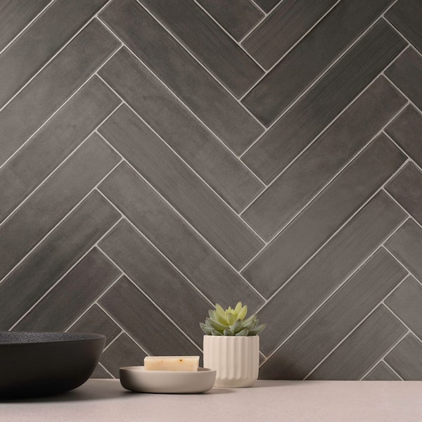 Buckingham 3 in. x 4 in. Dark Grey Glazed Porcelain Subway Wall Tile Sample