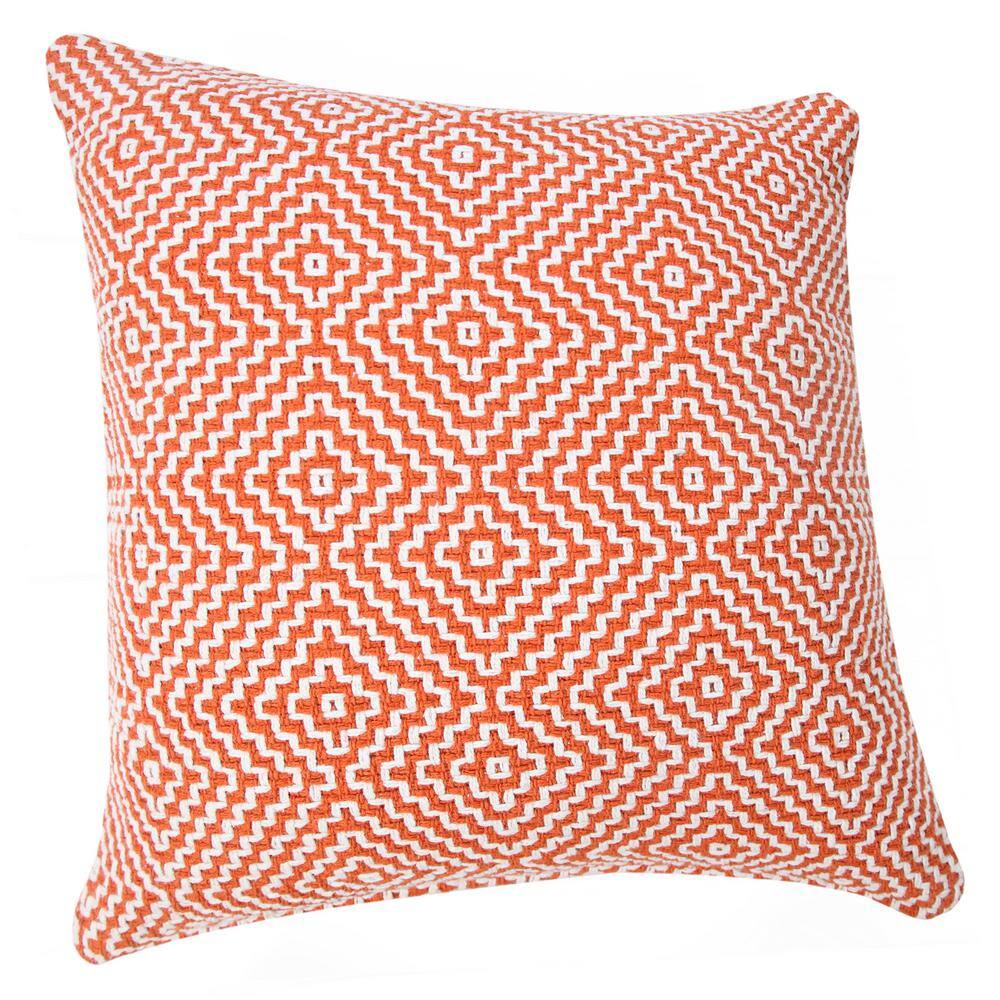 Modern Bohemian Coastal 20" Square Orange and White Cotton Throw Pillow