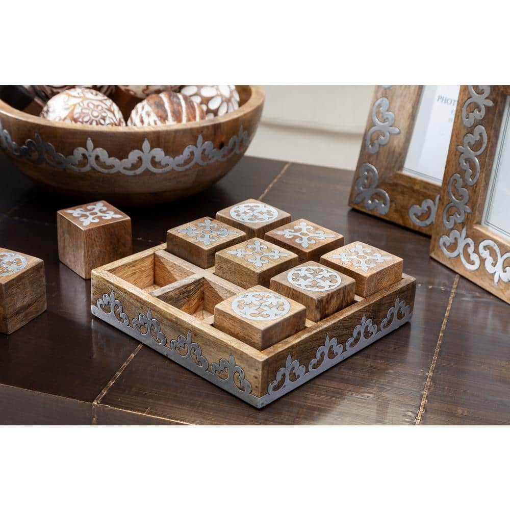 Rustic Mango Wood and Metal Tic Tac Toe Game