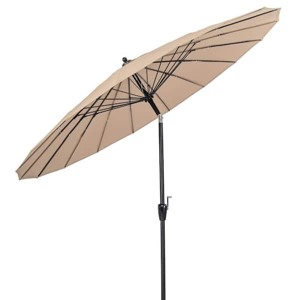 FORCLOVER 9 ft. Round Market Patio Umbrella with 18 Fiberglass Ribs in Tan