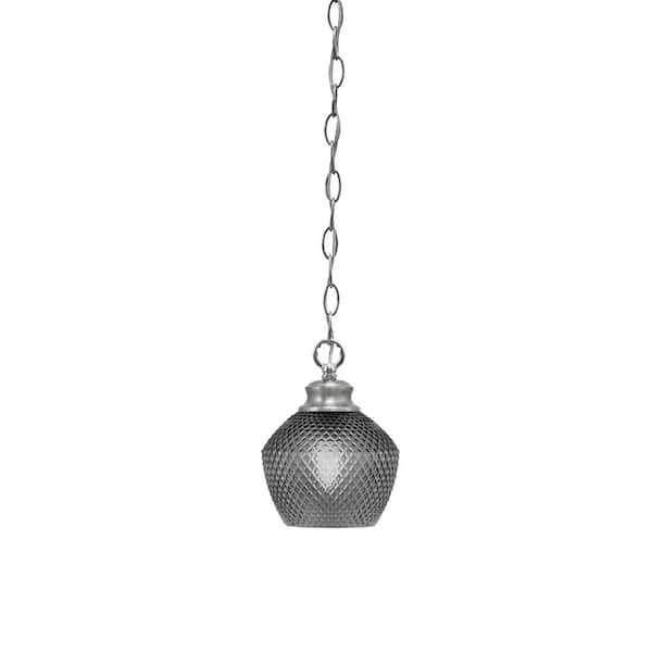 Unbranded Tyler 60-Watt 1-Light Brushed Nicke Chain Mini Pendant Light with Smoke Textured Glass Shade