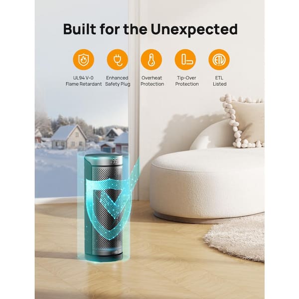 1500-Watt Solaris Plus PTC Heating Oscillating 15 in. Tower Space Heater with Remote Silver