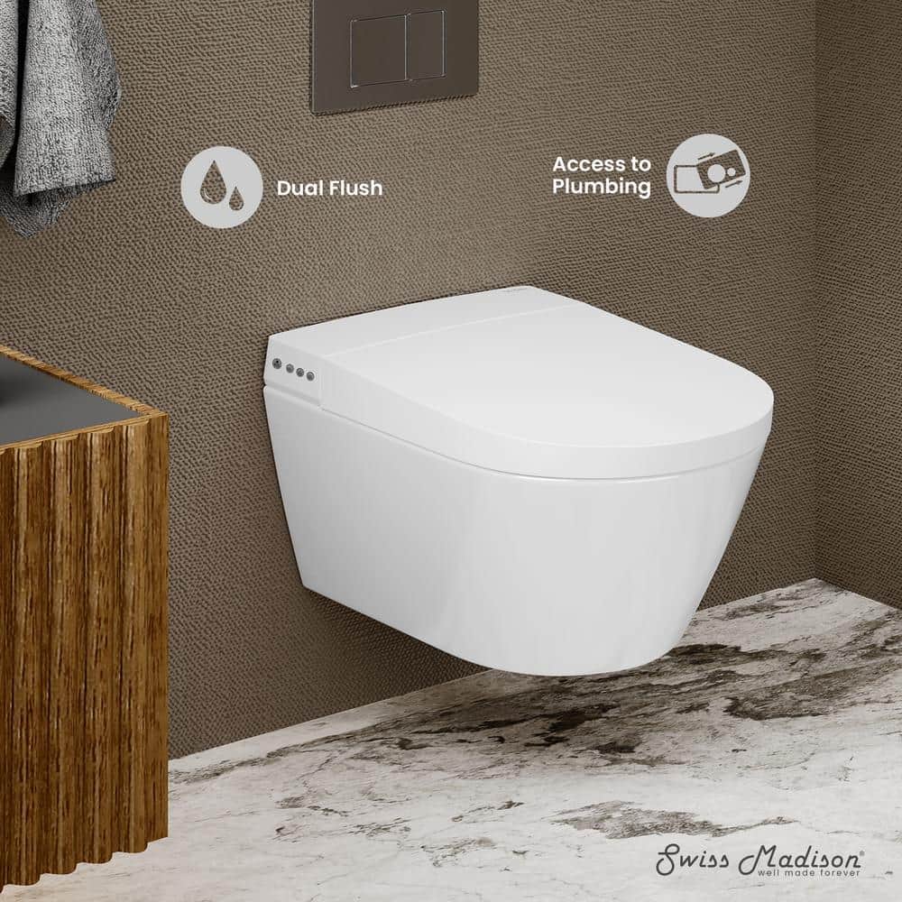 Hugo White Glossy Wall-Hung Elongated Smart Toilet with Bidet