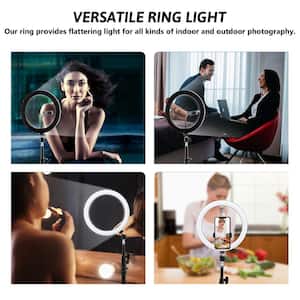 63 in. Black LED Ring Lighting Kit Lamp with Tripod for Live Stream Photo Video Makeup More
