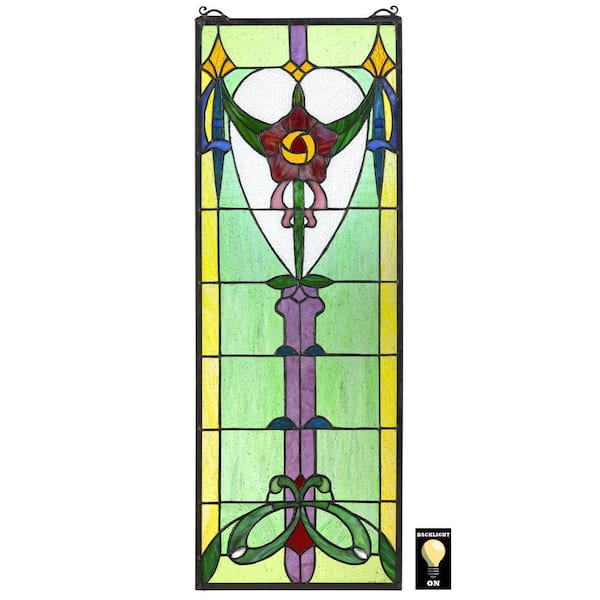 Design Toscano Presentation Rose Tiffany-Style Stained Glass Window Panel