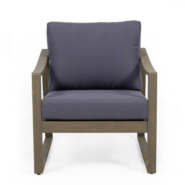 Zeus & Ruta Light Grey Acacia Wood Outdoor Lounge Chair with Dark Grey