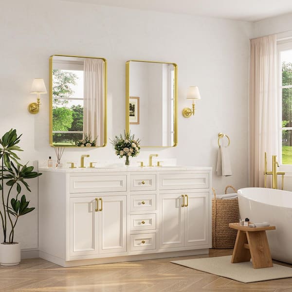 24 in. W. x 36 in. H Modern Rectangular Aluminum Framed Wall Bathroom Vanity Mirror in Brush Gold Bathroom Mirrors