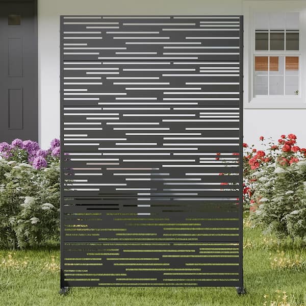 72 in. x 47 in. Outdoor Metal Privacy Screen Garden Fence in Shine Pattern in Black, Wall Decal
