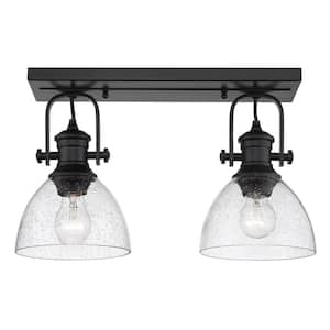 Hines 7 in. Black with Seeded Glass 2-Light Semi-Flush Mount