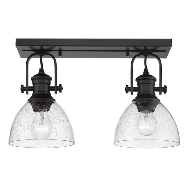 Golden Lighting Hines 7 in. Black with Seeded Glass 2-Light Semi-Flush Mount