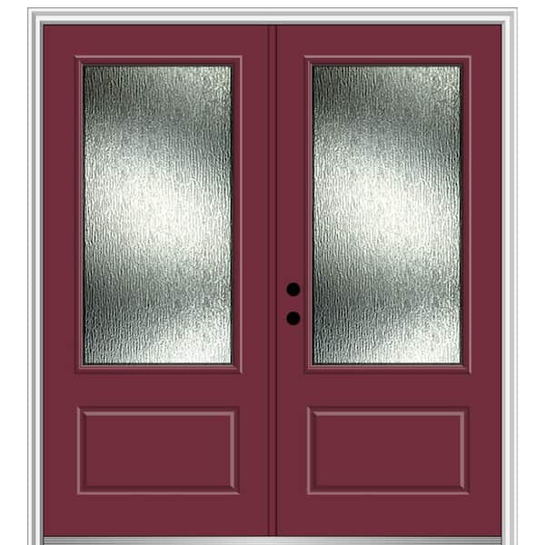 MMI Door Rain Glass 72 in. x 80 in. Right-Hand Inswing 3/4 Lite 1-Panel Painted Burgundy Prehung Front Door on 4-9/16 in. Frame