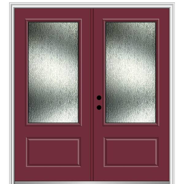 MMI Door 72 in. x 80 in. Right-Hand Inswing Rain Glass Burgundy Fiberglass Prehung Front Door on 6-9/16 in. Frame