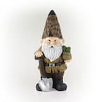 16 in. H Indoor/Outdoor Garden Gnome with Shovel and Plant Statue, Brown