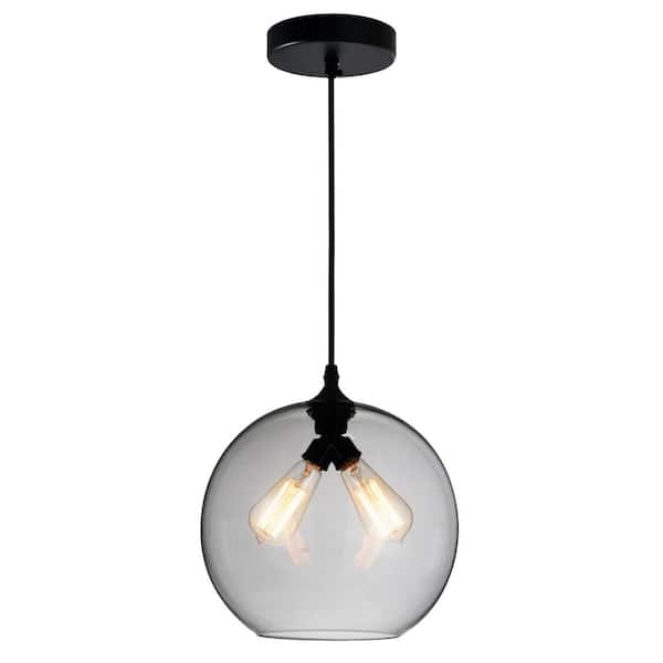 CWI Lighting Glass 2 Light Black Mini Pendant with Smoke Glass Shade