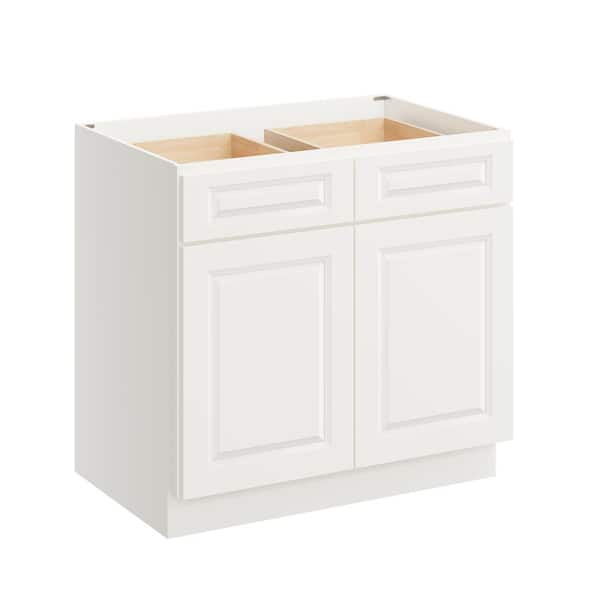 36 in. W x 24 in. D x 34.5 in. H Plywood Ready to Assemble Floor Base Kitchen Cabinet in Glacier White with 2 Drawers