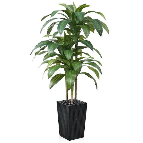 5 ft. Artificial Dracaena Tree with Black Planter, Faux Plant Fake Tree for Home and Office Decor Indoor/Outdoor