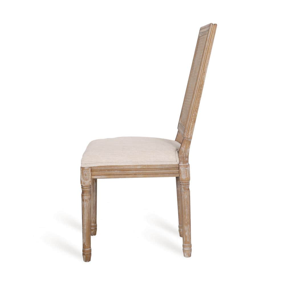 Elegant Beige Parsons Side Chair with Cane Backrest and Fluted Legs, Set of 2