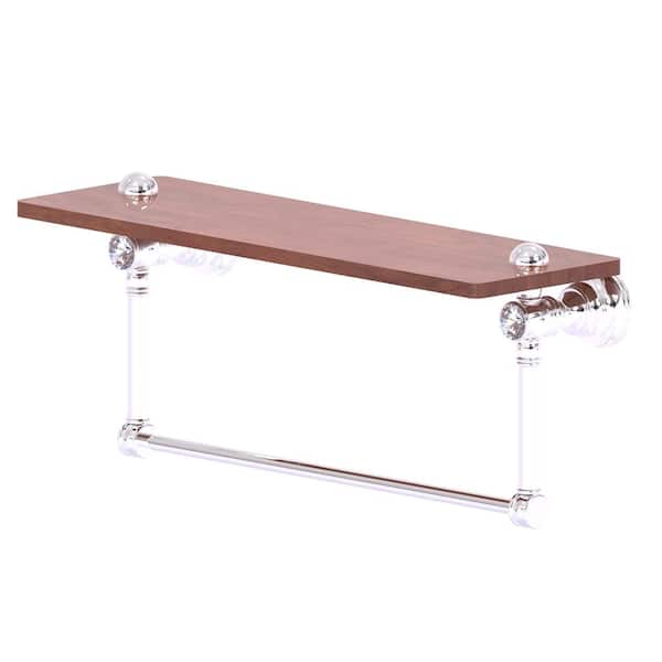 Allied Brass Carolina Crystal 16 in. W x 7 in. H x 5.54 in. D Brass Rectangular Wood Shelf Integrated Towel Bar in Polished Chrome