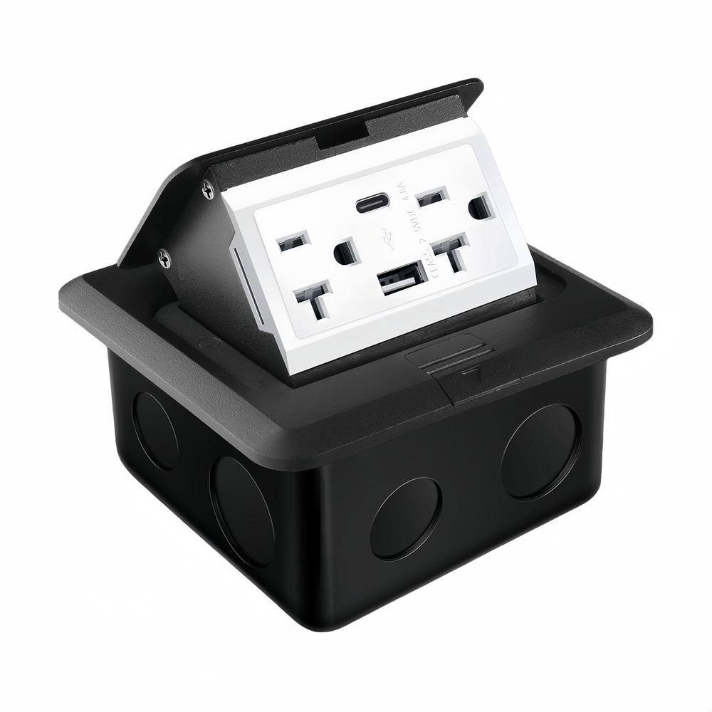 20 Amp 120-Volts Pop-Up Floor Electrical Outlet in Black with USB Ports and