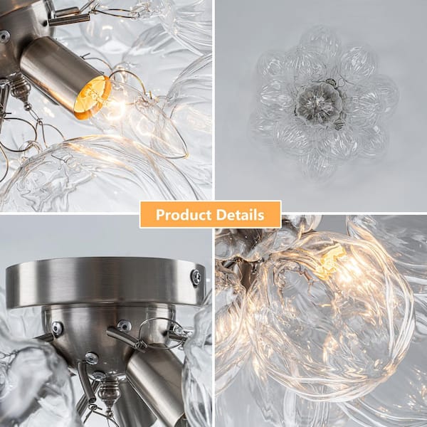 TinHon 18 in. Modern 3-Light Nickel Semi Flush Mount Ceiling Light