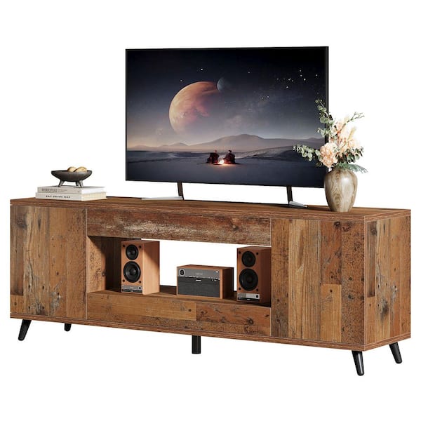 Ezlynn 63 in. Brown TV Stand Entertainment Center Fits TVs Up to 80 in. Storage Media Drawers Cabinet for Home Office