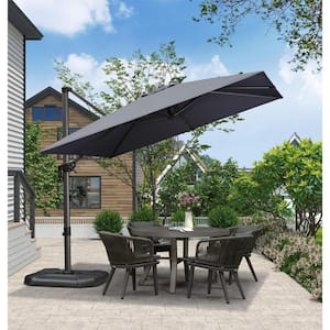 9 ft. Square Aluminum Outdoor Patio Cantilever Umbrella Offset 360° Rotation Umbrella with Base, Gray