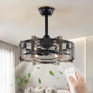 Heritage 18.9 in. 6-Light Indoor Black/Wood Industrial Ceiling Fan Metal Included Smart Remote Control Cage Enclosed