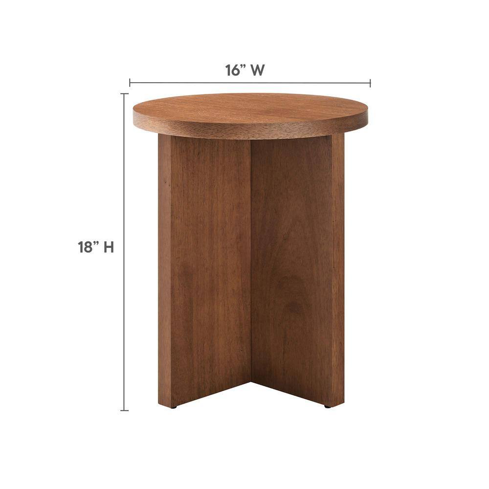 Silas Round Walnut Wood Side Table with X-Frame Base