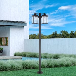 Nyack 3-Light Black Cast Brass Hardwired Outdoor Rust Resistant Post Light Set with No Bulbs Included