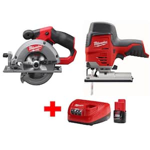 M12 12V Lithium-Ion Cordless Jig Saw and 5-3/8 in. Circular Saw Combo Kit W/ (1) 2.0Ah Battery and Charger