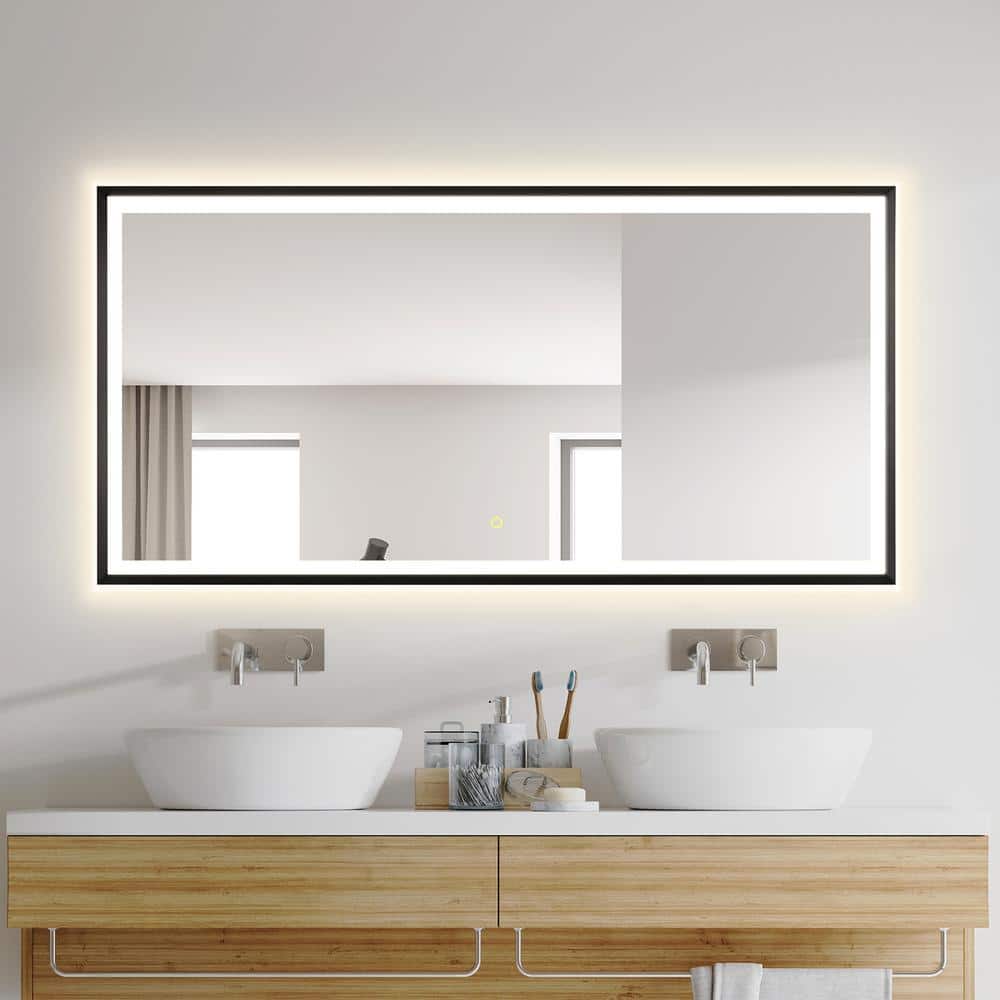 Apollo 60" x 30" Matte Black LED Vanity Mirror with Anti-Fog