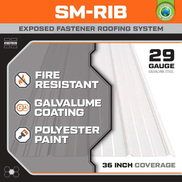 8 ft. SM-Rib Galvalume Steel 29-Gauge Roof/Siding Panel in White