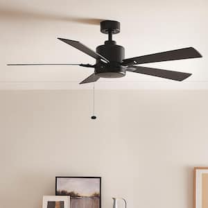 Lucian II 52 in. Satin Black Downrod Mount Ceiling Fan with Pull Chain for Bedrooms or Living Rooms