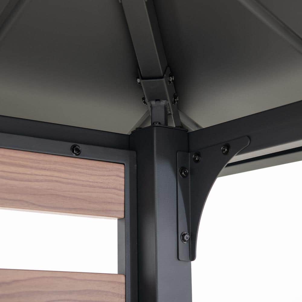 Matte Black 7 x 9 ft. 2-Tier Hardtop Grill Gazebo with Storage Shelves