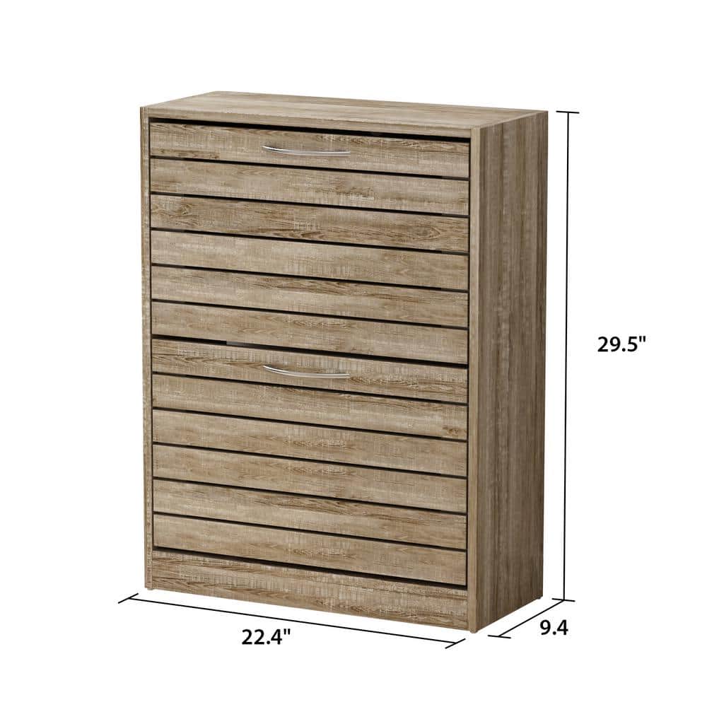 Natural Wood Shoe Storage Cabinet with Louver Doors and Flip Drawers