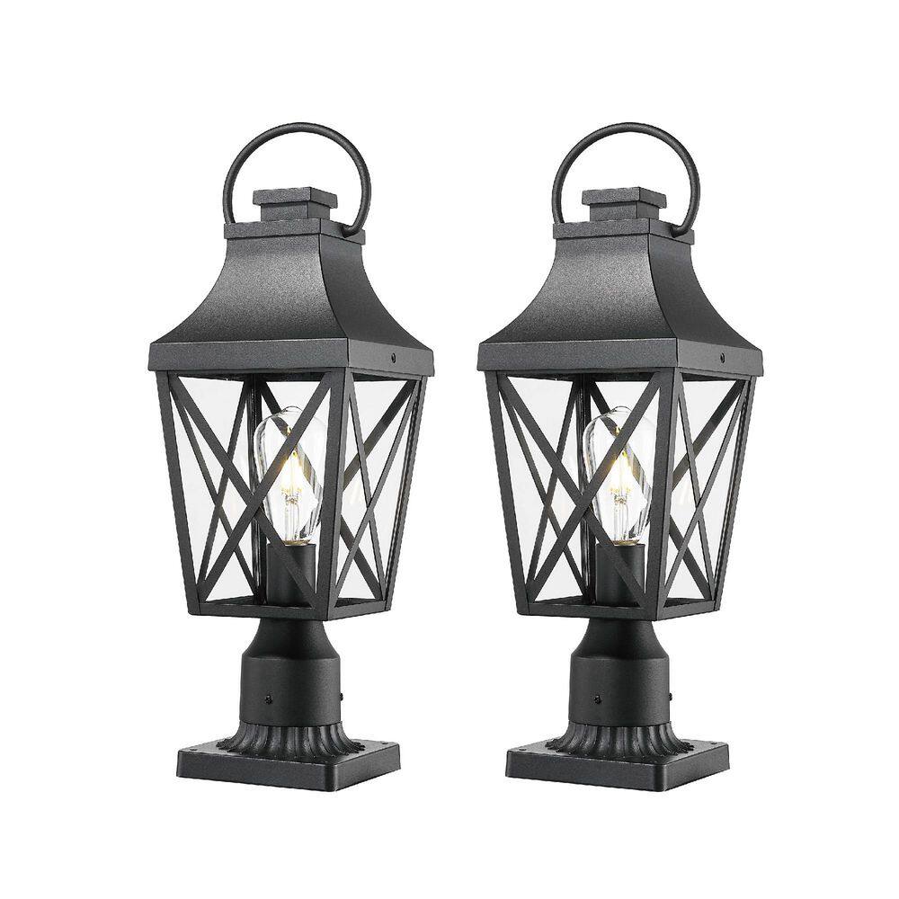 21 in. 2 Light Black Aluminum Hardwired Outdoor Weather Resistant Pier Moun