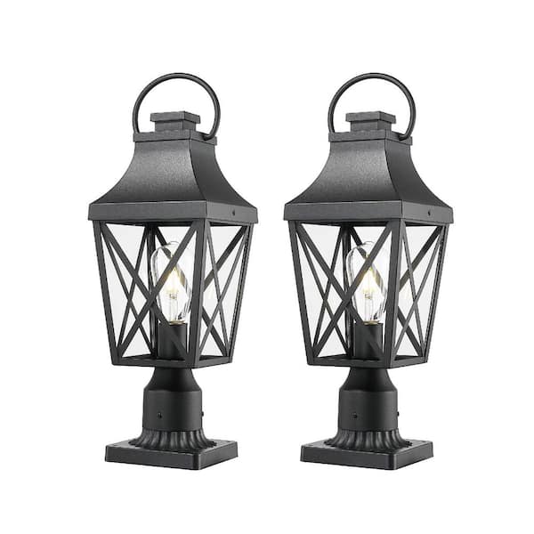 21 in. 2 Light Black Aluminum Hardwired Outdoor Weather Resistant Pier Mount Light with 2-Pack No Bulb Included