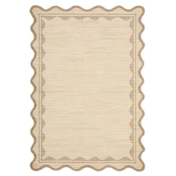 Linen Beige 8 x 10 ft. Fan-shaped Border Rug Washable Solid Color Ultra-thin and Foldable for Living Rooms Bedrooms