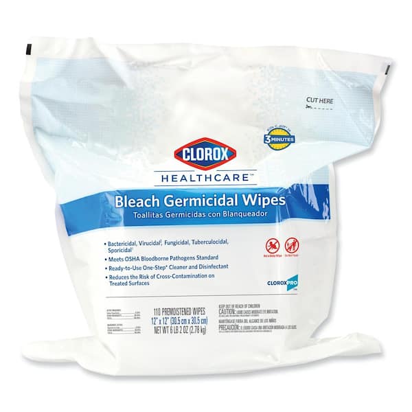 Clorox Healthcare 12 in. x 12 in. Unscented Bleach Germicidal Disinfecting Wipes, Bag (110-Count)