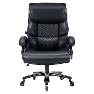 Black Leather Heavy Duty Executive Office Chair with Sturdy Rollerblade Wheels, Adjustable Lumbar Support